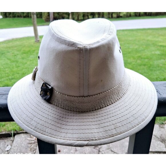 Panama Jack Medium Beige Canvas Safari Hat With Ventilation Eyelets & Adjustable - Picture 2 of 7